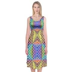 Colorful Circle Abstract White Brown Blue Yellow Midi Sleeveless Dress by BrightVibesDesign