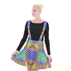 Colorful Circle Abstract White Brown Blue Yellow Suspender Skater Skirt by BrightVibesDesign