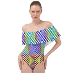 Colorful Circle Abstract White Brown Blue Yellow Off Shoulder Velour Bodysuit  by BrightVibesDesign