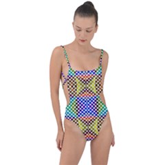 Colorful Circle Abstract White Brown Blue Yellow Tie Strap One Piece Swimsuit by BrightVibesDesign