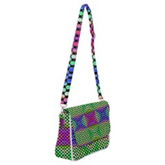 Bright  Circle Abstract Black Green Pink Blue Shoulder Bag With Back Zipper by BrightVibesDesign