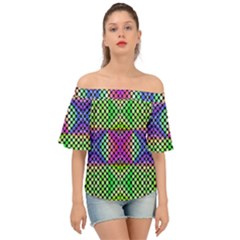 Bright  Circle Abstract Black Green Pink Blue Off Shoulder Short Sleeve Top by BrightVibesDesign