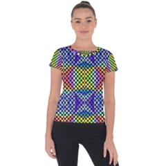 Bright Circle Abstract Black Blue Yellow Red Short Sleeve Sports Top 