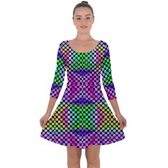 Bright  Circle Abstract Black Pink Green Yellow Quarter Sleeve Skater Dress by BrightVibesDesign