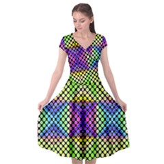 Bright  Circle Abstract Black Yellow Purple Green Blue Cap Sleeve Wrap Front Dress