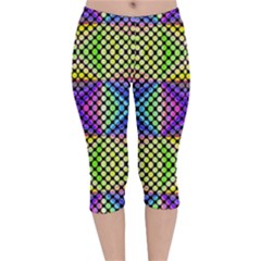 Bright  Circle Abstract Black Yellow Purple Green Blue Velvet Capri Leggings  by BrightVibesDesign