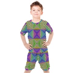 Bright  Circle Abstract Black Yellow Purple Green Blue Kids  Tee And Shorts Set by BrightVibesDesign