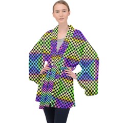 Bright  Circle Abstract Black Yellow Purple Green Blue Long Sleeve Velvet Kimono  by BrightVibesDesign