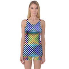 Colorful Circle Abstract White  Blue Yellow Red One Piece Boyleg Swimsuit by BrightVibesDesign