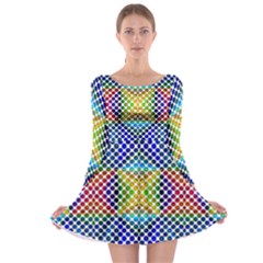 Colorful Circle Abstract White  Blue Yellow Red Long Sleeve Skater Dress by BrightVibesDesign