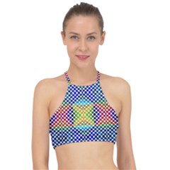 Colorful Circle Abstract White  Blue Yellow Red Racer Front Bikini Top by BrightVibesDesign