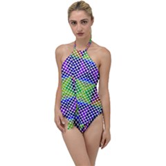 Colorful Circle Abstract White Purple Green Blue Go With The Flow One Piece Swimsuit by BrightVibesDesign
