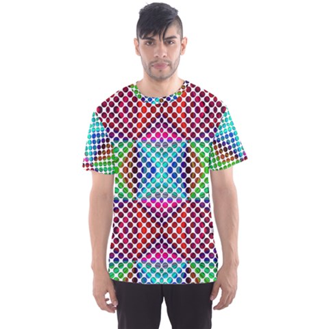 Colorful Circle Abstract White  Red Pink Green Men s Sports Mesh Tee by BrightVibesDesign
