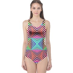 Colorful Circle Abstract White  Red Pink Green One Piece Swimsuit by BrightVibesDesign