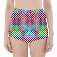 Colorful Circle Abstract White  Red Pink Green High-waisted Bikini Bottoms by BrightVibesDesign