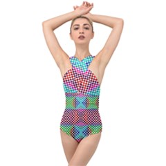 Colorful Circle Abstract White  Red Pink Green Cross Front Low Back Swimsuit by BrightVibesDesign