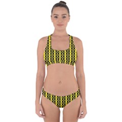 Circles Lines Black Yellow Cross Back Hipster Bikini Set by BrightVibesDesign