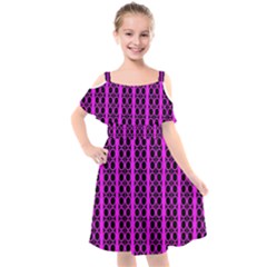 Circles Lines Black Pink Kids  Cut Out Shoulders Chiffon Dress