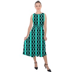 Circles Lines Black Green Midi Tie-back Chiffon Dress