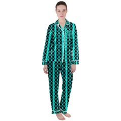 Circles Lines Black Green Satin Long Sleeve Pyjamas Set by BrightVibesDesign
