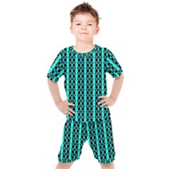 Circles Lines Black Green Kids  Tee And Shorts Set by BrightVibesDesign