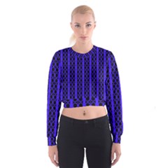 Circles Lines Black Blue Cropped Sweatshirt by BrightVibesDesign
