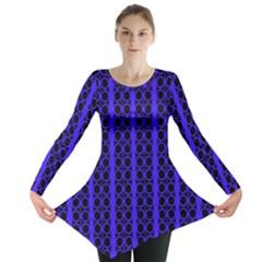 Circles Lines Black Blue Long Sleeve Tunic  by BrightVibesDesign