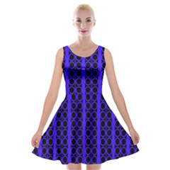 Circles Lines Black Blue Velvet Skater Dress by BrightVibesDesign