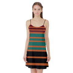 Black Stripes Orange Brown Teal Satin Night Slip by BrightVibesDesign