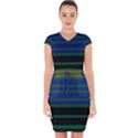 Black Stripes Green Olive Blue Capsleeve Drawstring Dress  View1