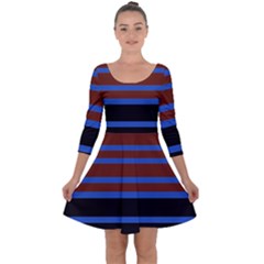 Black Stripes Blue Green Orange Quarter Sleeve Skater Dress by BrightVibesDesign