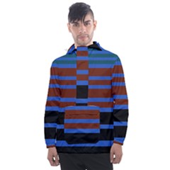 Black Stripes Blue Green Orange Men s Front Pocket Pullover Windbreaker by BrightVibesDesign