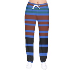 Black Stripes Blue Green Orange Women Velvet Drawstring Pants