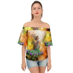 Cute Flying Fairy In The Night Off Shoulder Short Sleeve Top by FantasyWorld7