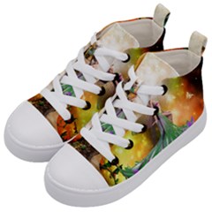 Cute Flying Fairy In The Night Kids  Mid-top Canvas Sneakers