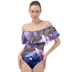 Wonderful Floral Design Off Shoulder Velour Bodysuit  by FantasyWorld7
