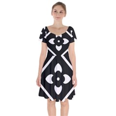 Pattern Flower Black Short Sleeve Bardot Dress by HermanTelo