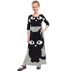 Cat Pet Cute Black Animal Kids  Quarter Sleeve Maxi Dress by HermanTelo