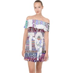 Human Trafficking In Blue Classic Logo Final Off Shoulder Chiffon Dress by gottostop