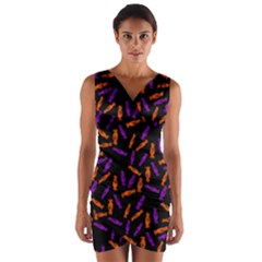 Halloween Candy On Black Wrap Front Bodycon Dress