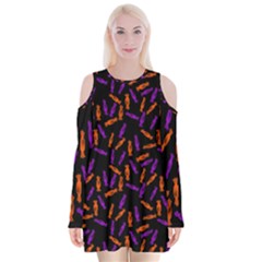 Halloween Candy On Black Velvet Long Sleeve Shoulder Cutout Dress