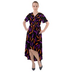 Halloween Candy On Black Front Wrap High Low Dress by bloomingvinedesign