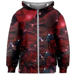 Beautiful Red Roses Kids  Zipper Hoodie Without Drawstring by FantasyWorld7