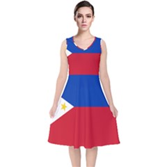 Philippines Flag Filipino Flag V-neck Midi Sleeveless Dress  by FlagGallery