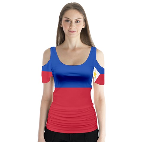 Philippines Flag Filipino Flag Butterfly Sleeve Cutout Tee  by FlagGallery