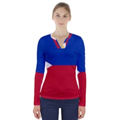 Philippines Flag Filipino Flag V-neck Long Sleeve Top by FlagGallery