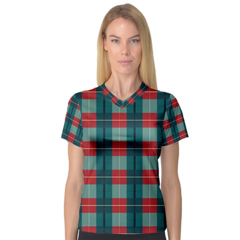 Pattern Texture Plaid V-neck Sport Mesh Tee by Mariart