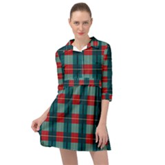 Pattern Texture Plaid Mini Skater Shirt Dress