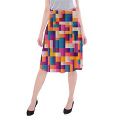 Abstract Geometry Blocks Midi Beach Skirt by Alisyart