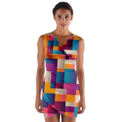 Abstract Geometry Blocks Wrap Front Bodycon Dress